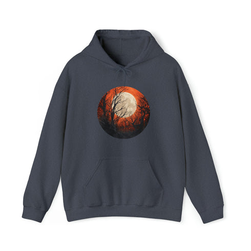 Halloween Harvest Moon - Graphic Hooded Sweatshirt Heather Navy
